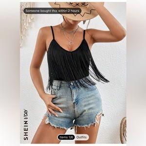 Black fringe tank top bodysuit. Nashville country